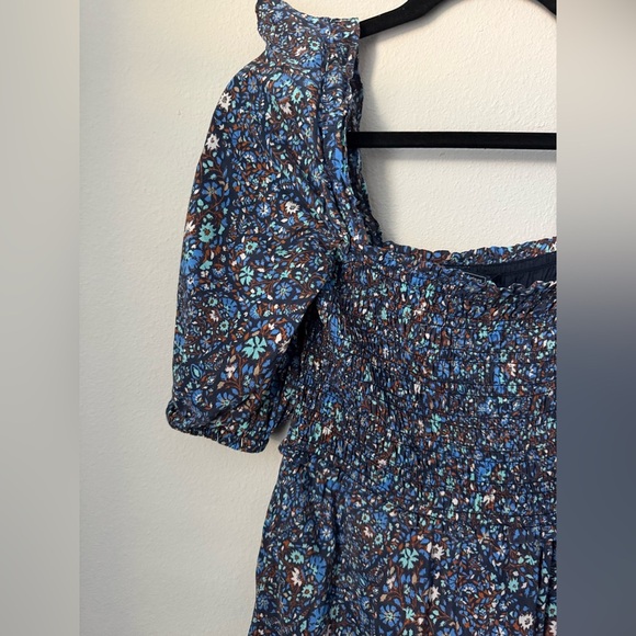 Vineyard Vines Navy Floral Smocked Maxi Dress Off Shoulder Size XS - Picture 3 of 8